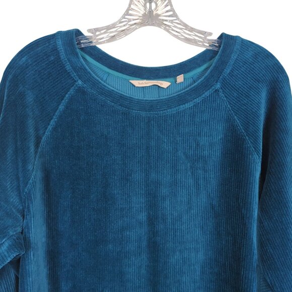 Soft Surroundings Women M Blue Tunic Top Velour Corduroy Button Back Long Sleeve - Picture 6 of 12